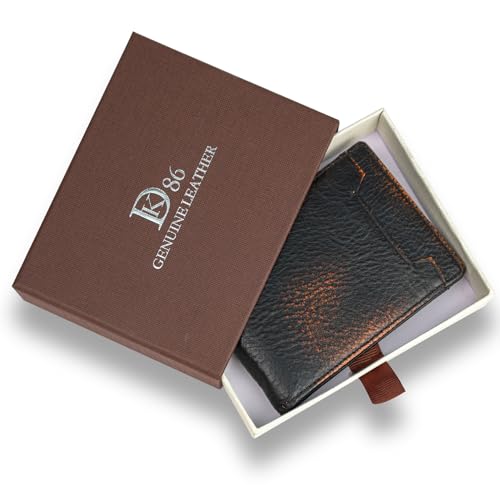 Image of DK86 Mens Slim Wallet with Money Clip Minimalist Bifold Front Pocket wallet for Men RFID Blocking Full Grain Leather with Hand Burnished