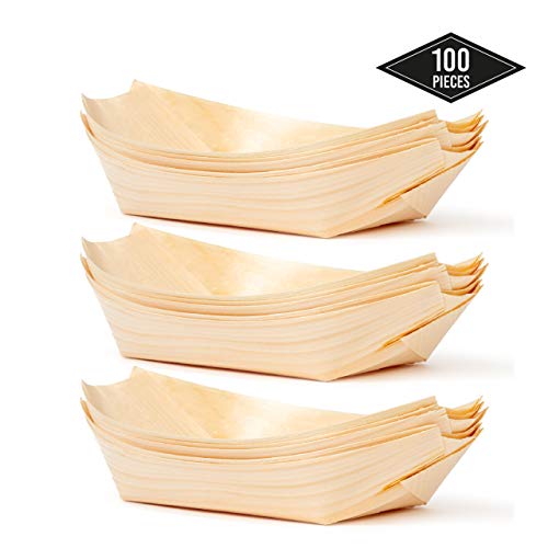 100 Barchette Monouso di bambù, 22x11cm (220x110mm) - Ecologiche, Biodegradabili - Ciotole da Dessert/Snack - Perfette per Feste, Barbecue, Ricevimenti Muziali, Picnic, Buffet e Altro.
