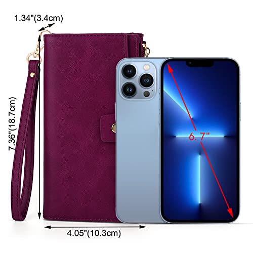 Image of UTO Wallet Women Vegan Leather Wristlet Snap Long Purse Credit Card Holder Elegant Clutch