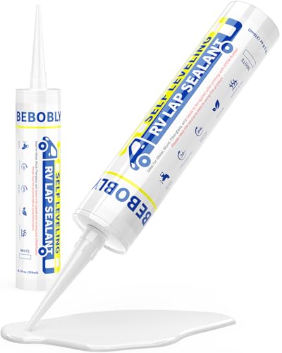 BEBOBLY RV Roof Sealant, Self Leveling Lap Sealant White, RV Caulking Sealant Waterproof, Flexible & Non-Cracking, RV Lap Sealant for Camper, Trailer & Motorhome Roof Repair, Secure Odorless (1 Pack)