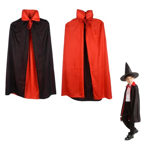 Capa de vampiro de Halloween para criança, fantasia de vampiro de Halloween para crianças, capa preta e vermelha de dupla face, capa de vampiro de dupla face, para Halloween, carnaval, cosplay (90 cm)