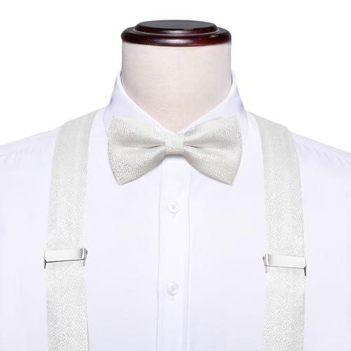 Image of Dubulle Suspender and Bow Tie for Men Paisley Solid Mens Suit Braces Pretied Bowtie and Handkerchief Cufflinks Formal Wedding