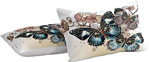 Dycolor 3D Luxury Butterfly Printed Quilt, 3-Piece Retro Vintage Romantic Style Comforter Set With 1 Comforter And 2 Pillow Cases For Teens/Adults (Brown, Queen) #TOP2