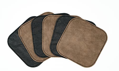 Glasuntersetzer aus PU- Leder 6er Pack | doppelseitig vegan wasserfest abwaschbar Kunstleder Lederoptik Platzset Platzdeckchen Set 11x11 cm Vintage, (Nachtschwarz/ Erdbraun) Cover