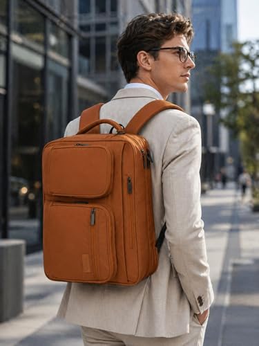 Hanke Convertible Laptop Bag, 3 In 1 Briefcase Backpack for 17.3 Inch Laptop, Computer Work Bag for Men Women, Water Resistant Business Messenger Shoulder Bag for Office Commute Travel, Brown - image 3