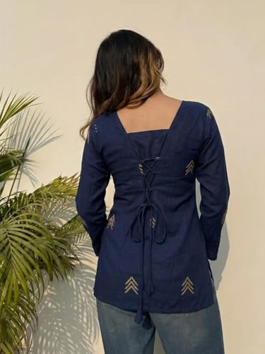 Image of ANNI Designer Women's Viscose Printed Short Kurti | Straight Fit Ethnic Top with Square Neck | Bell Sleeve Casual Indian Kurta for Office College, Party