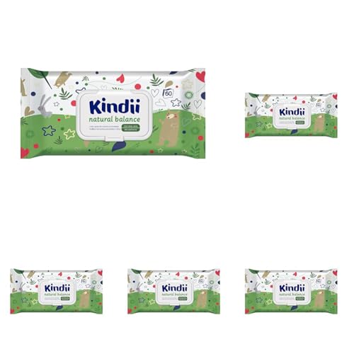 Kindii Toallitas húmedas Natural Balance para bebés y niños - (60 Piezas) Toallitas Húmedas - Protectoras, hidratantes, regeneradoras, alantoína, emolientes, aloe vera, pH neutro - 60 Piezas