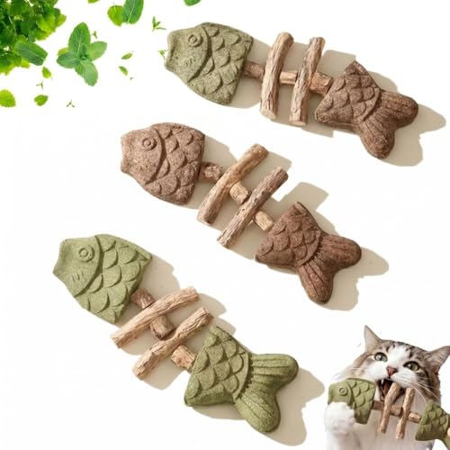 Creative Fish Bone Cat Dental Chew Toy 2026 New Catnip & Silvervine Chew Fish Wooden Catnips Teeth Cleaning Stick Natural Cat Chew Toy for Cats Teeth Cleaning3PCS