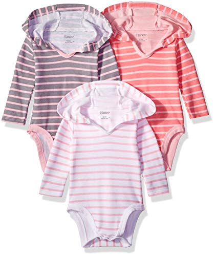 Hanes unisex baby Ultimate Flexy 3 Pack Hoodie Bodysuits Bodystocking, Pink Stripe, 6-12 Months US