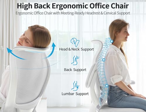 Image of TRALT Office Chair Ergonomic Desk Chair - Gaming Chair with Lumbar Support | 330 LBS Home Office Desk Chairs , Reading Chair with Flip-up Armrests, Comfortable Computer Chairs (1, White)