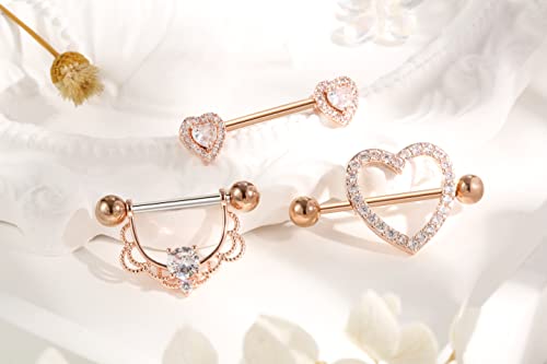 Shakalaka Surgical Steel Nipple Rings Body Piercing Jewelry For Women With Cute Heart 14G Rose Gold #TOP3