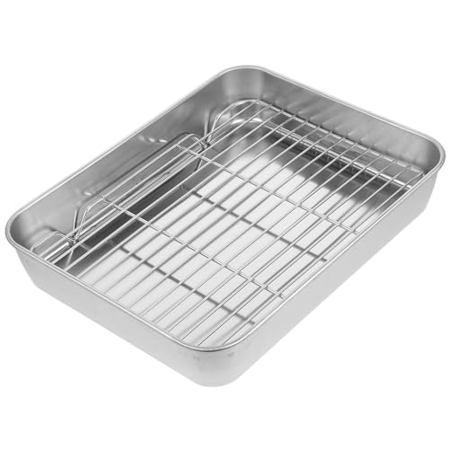 Bandeja rectangular de acero inoxidable para hornear carne asada con rejilla integrada 2