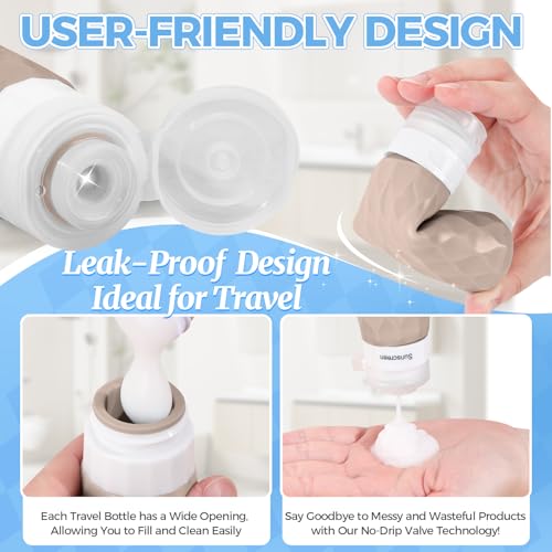 16Pack Travel Bottles for Toiletries, TSA Approved Travel Size Toiletries Containers Set, Silicone Leak Proof Refillable Bottles Elastic Sleeves Creams Jars Accessories Kit W/Clear Bag - Image 5