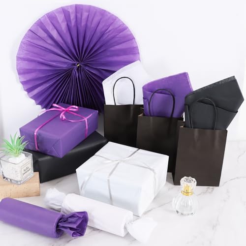 Image of BEISHIDA 90 Sheets Purple Black White Tissue Paper Bulk, Halloween Wrapping Tissue Paper for Gift Bags, 14 x 20 Inch Gift Wrap for Halloween Graduation Birthday DIY Crafts Holiday Flowers