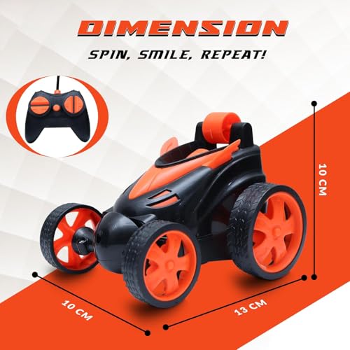 Image of The Flyers Bay Unbreakable Rechargeable 360 Rotating & Rolling Small Stunt Car Toy with USB Cable & Remote Controller | Red Color, Power Source: Lithium Battery in Car (Included) (Orange)