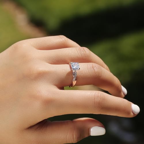 Trendy 4 Claw Zirconia Wedding Band Rings for Women Two-tone Style Engagement Band Accessories2