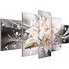 Runa Art – Schilderijen Bloemen Lelies 200 x 100 cm 5 Delen XXL Muur Decoratie Design Grijs Beige 020151c