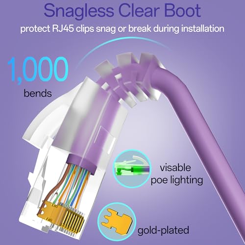 Image of Cat6a Patch Cables 1ft (24 Pack) Slim, Cat6 Ethernet Patch Cable Pure Copper, Flexible Cat 6 Patch Cable 550MHZ 10G, Space-Saving Cat 6A Network Cables for Patch Panel, Purple