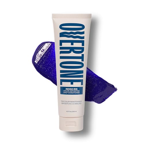 Image of Overtone Daily Color Depositing Conditioner - 4.5 oz Temporary Coloring Conditioner w /Shea Butter & Coconut Oil - Refresh Color & Prevent Fading - Vegan & Cruelty-Free, Blue for Brown is Indigo Iris