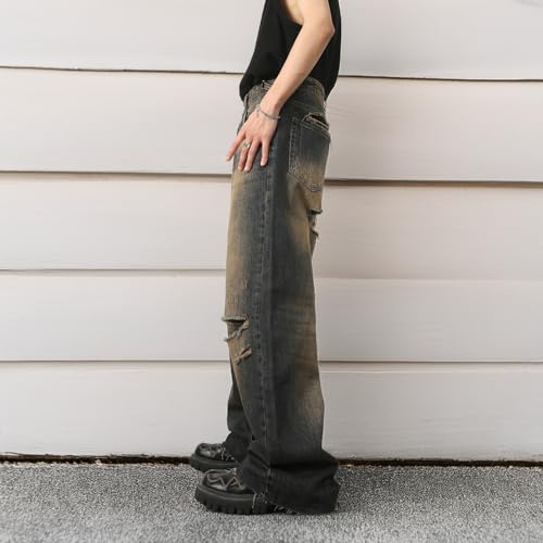 Baggy Jeans Men Distressed Vintage Wide Leg Jeans Men Ripped Loose Fit Parachute Streetwear for Skater Jean4