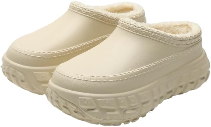 Women's Clogs Work Shoes Fuzz Lined Waterproof Chef Shoes Thick-Soled Casual Style, Warm Work Shoes for Nursing, Food Service, Garden