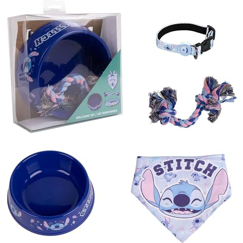 Set para mascotas Stitch Cerdá de bienvenida con accesorios originales Disney de 21x21x8.8 cm