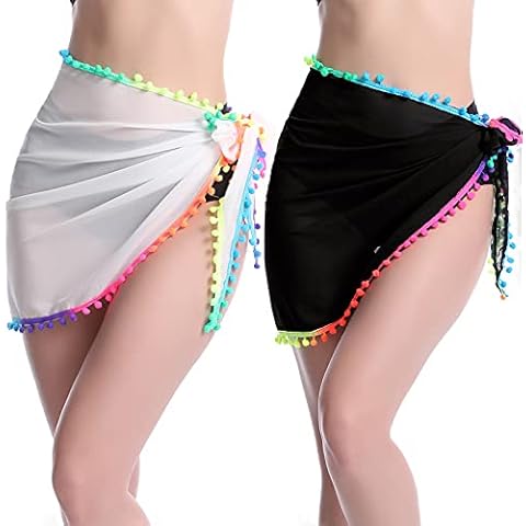 Outrip 2 Pieces Sheer Cover up for Women Short Sarong Beach Wrap Skirt Chiffon Swimsuit Coverups - - Medium Cover