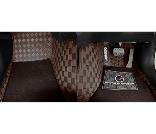 Image of Autofurnish Luxury 9D Car Mat Full Set for Maruti Suzuki Wagon R 2019 || Luxury Leather Dual-Stitch Full Set 9D Car Floor Mat || 100% Waterproof || Color : Coffee Coffee