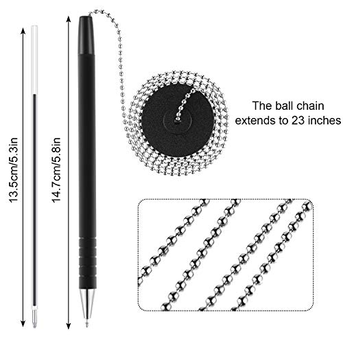 Security Pen Set With Bead Chain And Pen Holder, Desktop Pens With Chains, Blank Ink Refills For Office Bank Supplies, Black (64 Pieces) #TOP3