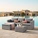 EVRE Malibu Rattan Garden Furniture Set Outdoor Furniture with 3 Seater Wicker Weave Lounge Sofa 1 Ottoman Footstool and Glass Top Coffee Table, Grey.