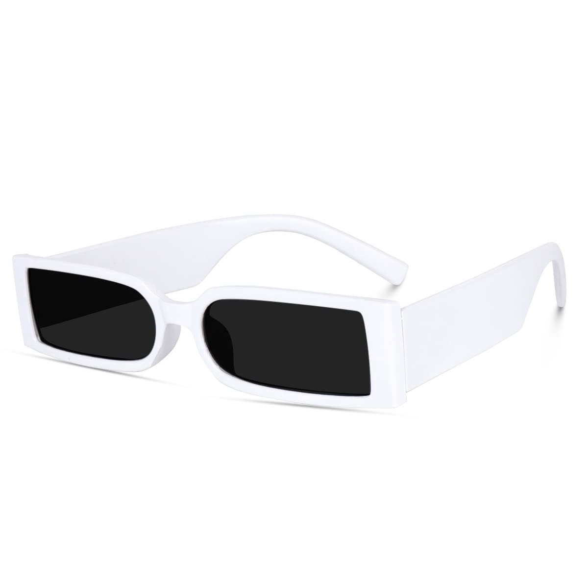 Nude Rectangle Sunglasses for Women Men Vintage Trendy Mc Stan Sun Glasses Retro 90s Square (White)-image-45