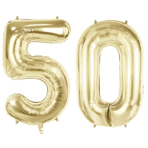 Number 50 Balloons for 50th Birthday Party Decorations 40 Champagne Gold Foil Helium Balloons 40 Inch 0-100 Anniversary Supplies for Women Men and Mother Dad