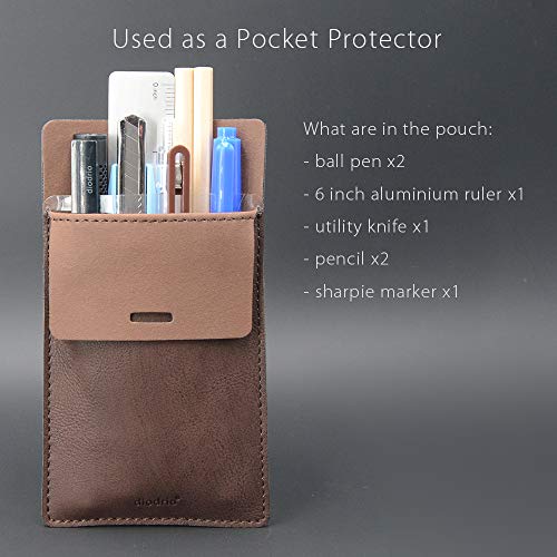 diodrio Pocket Protector, Leather Pen Pouch Holder Organizer, for Shirts Lab Coats, Hold 5 Pens, Keep Pens Inside When Bend Down. No Breaking of Pen Clip. Thick PU Leather, 2 Per Pack.