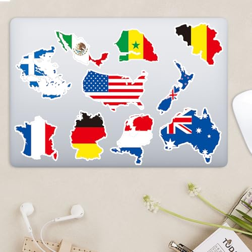 Image of World Map Stickers - Premium Country Flag Stickers Set - Durable World Flags and Country Sticker Waterproof Decals for Car Bumper /Truck /Motorcycle /Helmet /Laptop /Window /Box