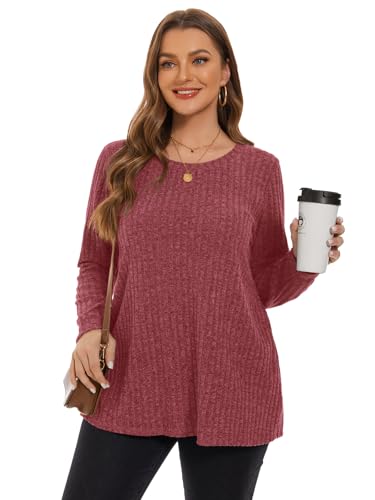 Image of BELAROI Womens Plus Size Sweaters Fall Tunic Top Scoop Neck Pullover Shirts