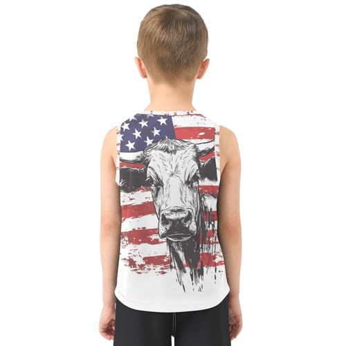 Boys Tank Top Shirts American Flag and Cow Animal Sleeveless T-Shirts Crew Neck for Kids Clothing Children3