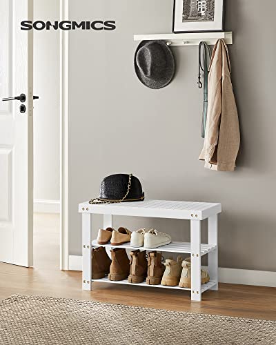 Image of SONGMICS Shoe Rack Bench, 3-Tier Bamboo Shoe Storage Organizer, Entryway Bench, Holds Up to 286 lb, 11.3 x 27.6 x 17.8 Inches, for Entryway Bathroom Bedroom, Cloud White ULBS004W01