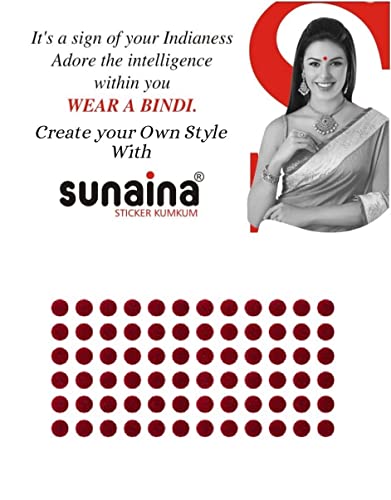 Image of Sunaina New Gold Sticker Kumkum Forehead Round Bindis Velvet Pottu /Bindi Box With 15 Cards /Flaps For Women & Girls (GDR006, Deep Red)