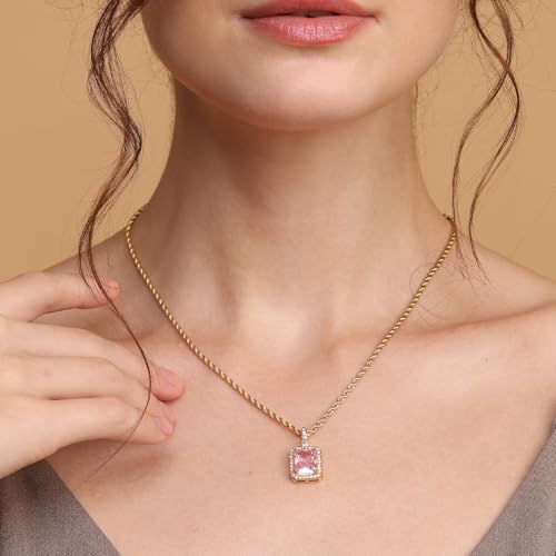 Image of PALMONAS Pink Emerald Geometric Pendant for Women - Gift For Women & Girls, Waterproof & Anti Tarnish Pendant Necklace Jewellery