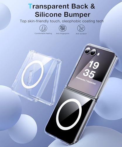 Image of Magnetic for Samsung Galaxy Z Flip 7 Case[Compatible with MagSafe][Anti-Fingerprint][Military Grade Drop Proof] Transparent Hard Back & Soft Silicone Bumper for Flip 7 Phone Case,Crystal Clear