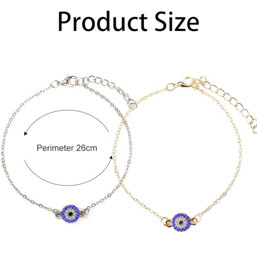 Image of 2 Pack Evil Eye Anklet For Woman, Elegant Payal For Women, Silver And Gold Anklets For Women, Adjustable Fancy Anklet For Girls, Trendy Foot Jewelry For Everyday Wear