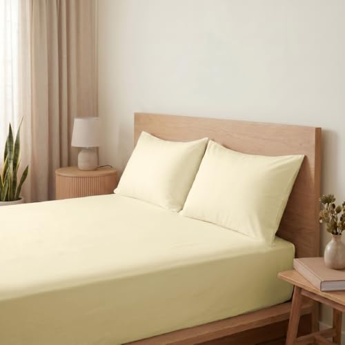 Image of Blue Dahlia 100% Cotton, King Size /Double, Bedsheet (108 inch x 108 inch) + 2 Pillow Covers, Percale Weave, 200TC Solid Premium Bedsheet, Colour: Yellow