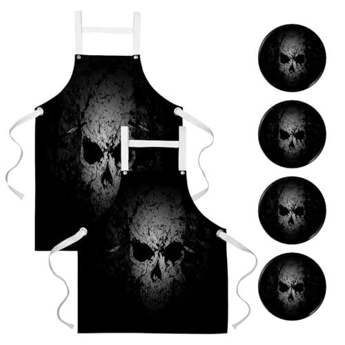 Tablier de cuisine imprimé crâne grunge lot de 2 pour nettoyage