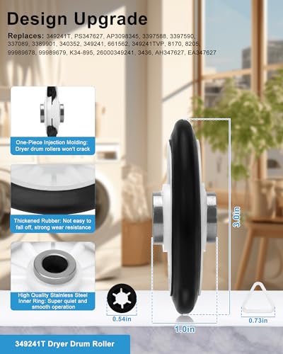 Upgraded 4392065 Dryer Repair Kit for Whirlpool Kenmore Maytag Amana Dryer, Includes 349241T Dryer Roller, 691366 Dryer 