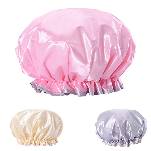 3 Pcs Shower Caps， Shower Caps for Women, Double Waterproof Layers Bathing Shower Hat Hair Protection EVA Shower Caps Reusable, Large Size