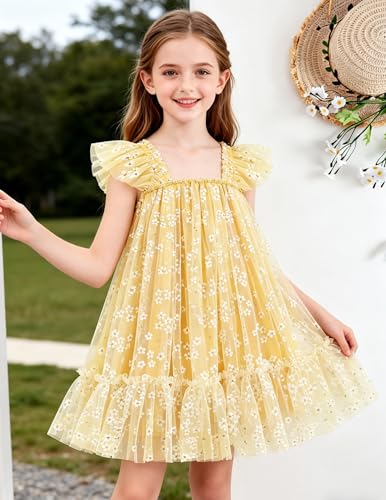 Image of Arshiner Toddler Tulle Dress for Girls Layered Tutu Ruffle Dresses Swing Twirly Fairy Summer Birthday Party Wedding Sundress