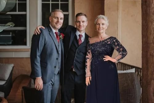 GDJDIFK Mother of The Bride Dresses for Women - One Shoulder Long Sleeve Lace Chiffon High Slit4