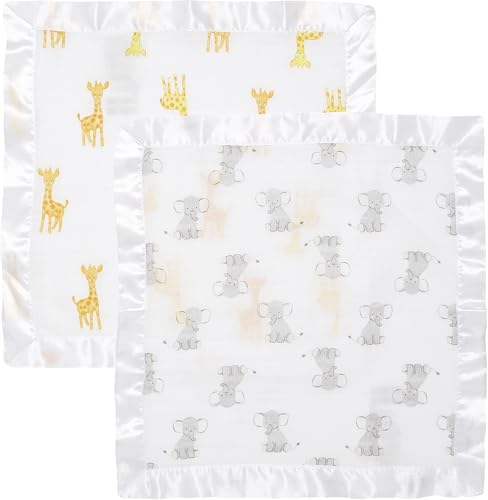 Image of aden + anais Essentials Issie Security Blankets, Super Soft 100% Cotton Muslin, 2 Pack, Safari Babes