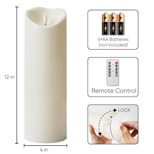 Image of Homemory 4 inchx12 inch Outdoor Waterproof Flameless Candles with Timers and Remote Control, Battery Operated Candles, LED Plastic Candles, Ivory White, Set of 4