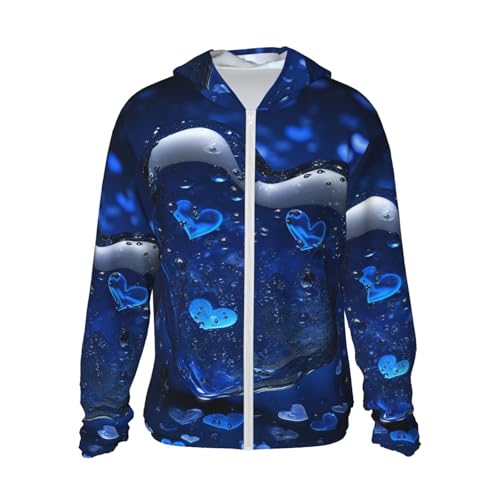 Veste légère UPF 50+ anti-UV à manches longues pour homme et femme motif cœur bleu